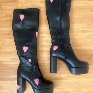 Black and Pink Heeled Boots